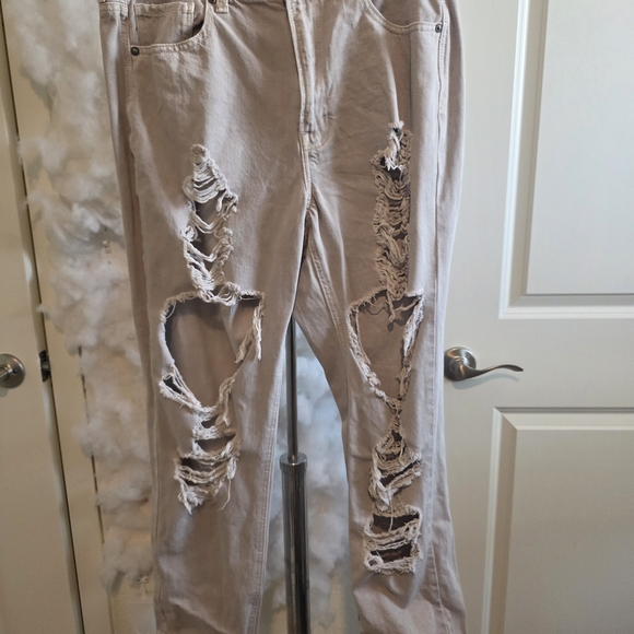 Distressed Beige Jeans - Picture 1 of 10